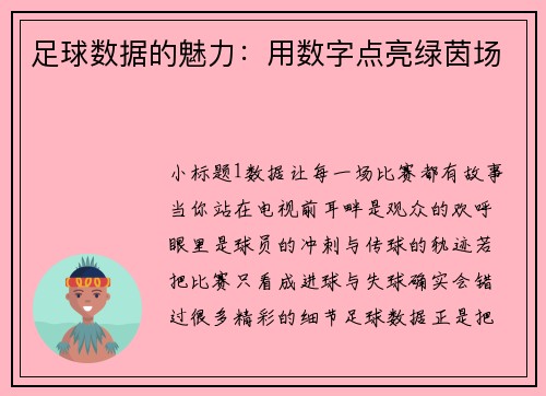 足球数据的魅力：用数字点亮绿茵场