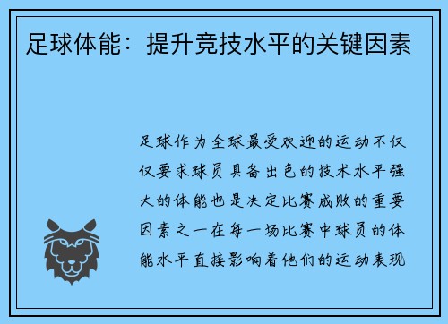 足球体能：提升竞技水平的关键因素